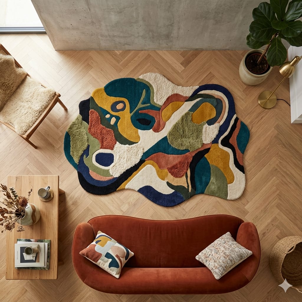 Abstract Irregular Tufted Area Rug for Living Room | Modern Handmade Style Soft Carpet with Artistic Boho Design per Square feet