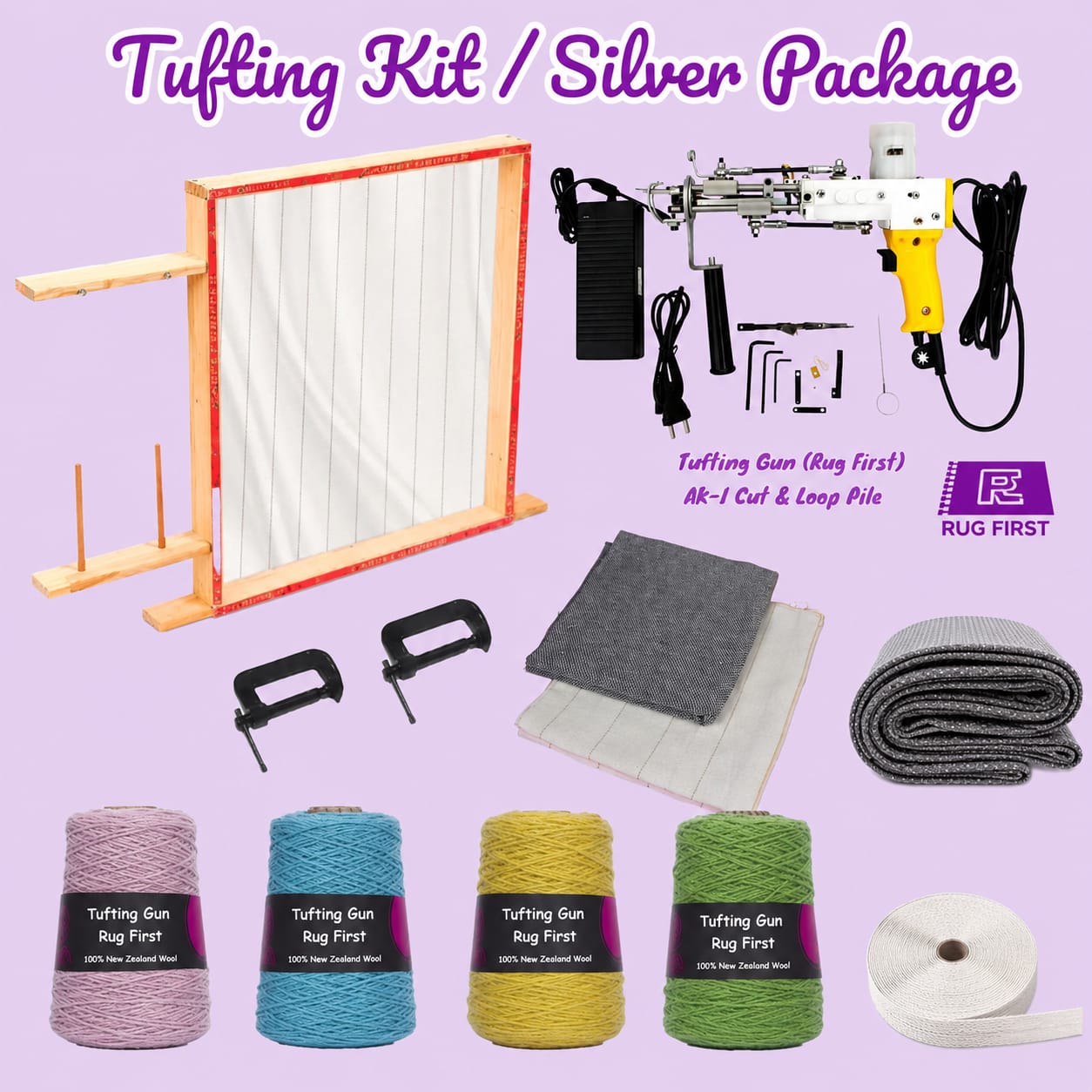 Tufting Kit Silver Package – Complete Rug Making Kit with Frame & AK-1 Tufting Gun
