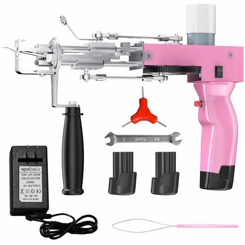 Electric Handheld Tufting Gun Machine for Rug Making | High Speed Carpet Weaving & Loop Pile Tufting Tool Kit with Power Adapter for DIY Rugs, Embroidery & Textile Craft (Pink)
