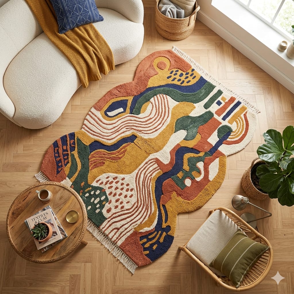 Abstract Irregular Tufted Area Rug for Living Room | Modern Handmade Style Soft Carpet with Artistic Boho Design per Square feet