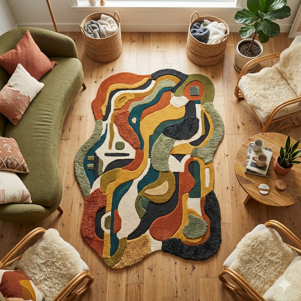Abstract Irregular Tufted Area Rug for Living Room | Modern Handmade Style Soft Carpet with Artistic Boho Design per Square feet