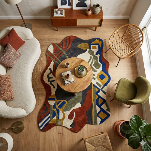 Abstract Irregular Tufted Area Rug for Living Room | Modern Handmade Style Soft Carpet with Artistic Boho Design per Square feet