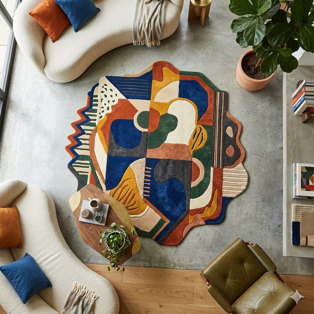 Abstract Irregular Tufted Area Rug for Living Room | Modern Handmade Style Soft Carpet with Artistic Boho Design per Square feet