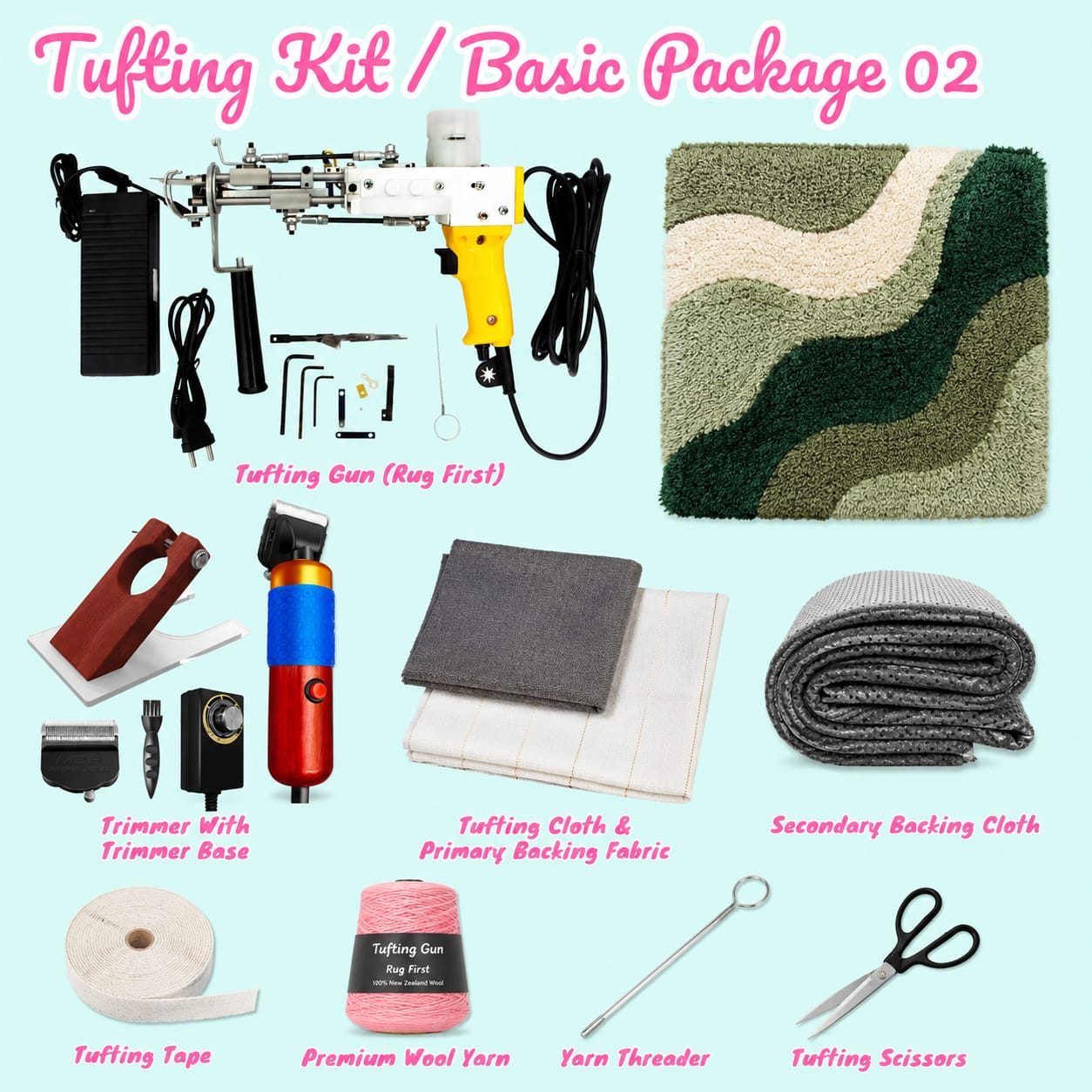 Tufting Kit Basic Package 02 with Tufting Gun, Trimmer & Rug Making Accessories