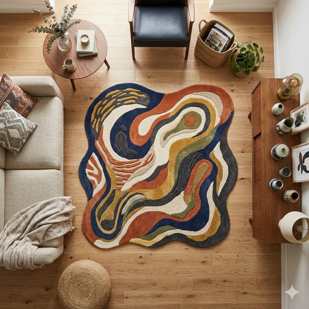 Abstract Irregular Tufted Area Rug for Living Room | Modern Handmade Style Soft Carpet with Artistic Boho Design per Square feet