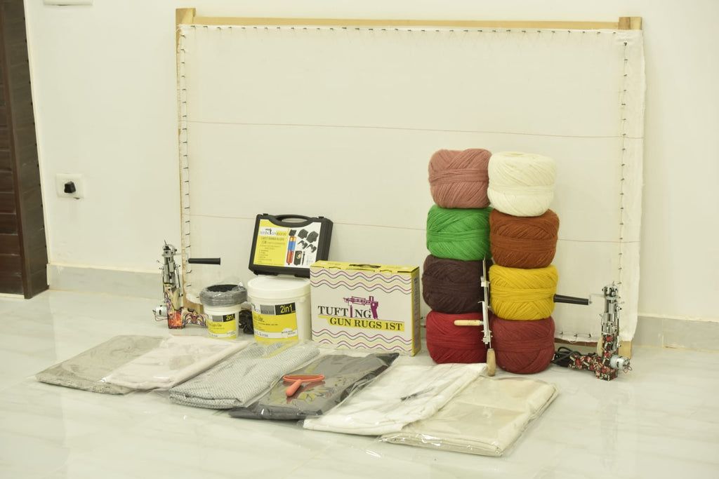 Complete Tufting Gun Rug Making Combo Kit – 1 Tufting Gun, Yarn, Canvas, Carpet Adhesive & Accessories for DIY Rug Projects