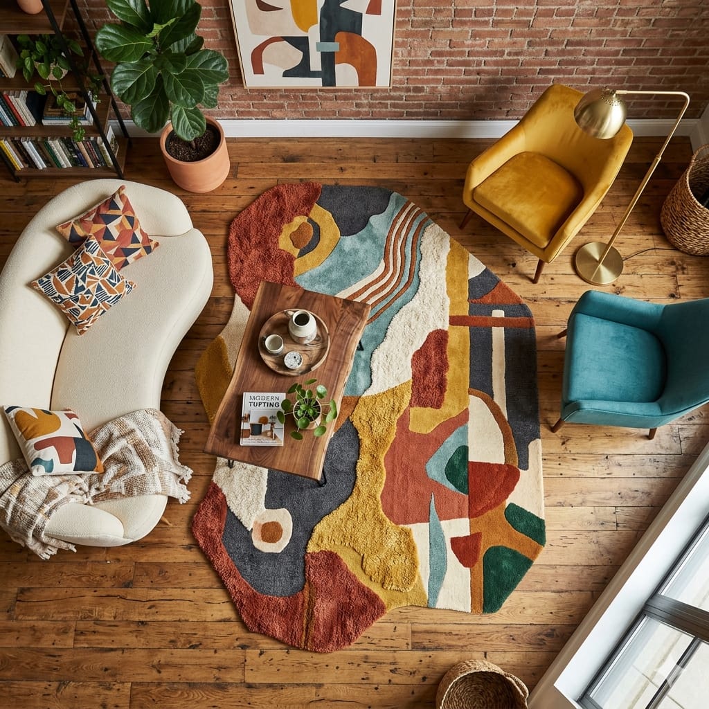 Abstract Irregular Tufted Area Rug for Living Room | Modern Handmade Style Soft Carpet with Artistic Boho Design per Square feet